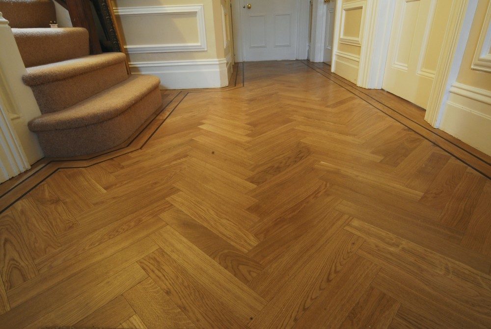 Parquet wood flooring with double strip black border5